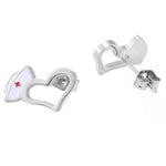 Boucles d'oreilles cœur chapeau infirmière couleur Argent - Bijoux infirmière - recto et verso