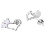 Boucles d'oreilles cœur chapeau infirmière couleur Argent - Bijoux infirmière - recto et verso