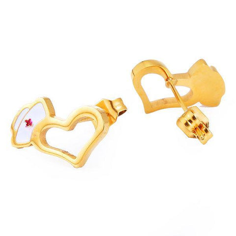 Boucles d'oreilles cœur chapeau infirmière couleur Or - Bijoux infirmière - recto et verso